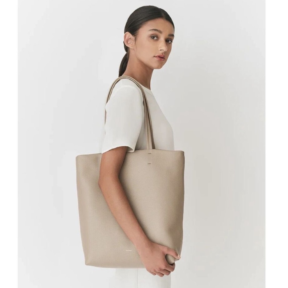 Cuyana Tall Easy Tote Sage in Tan/Sand